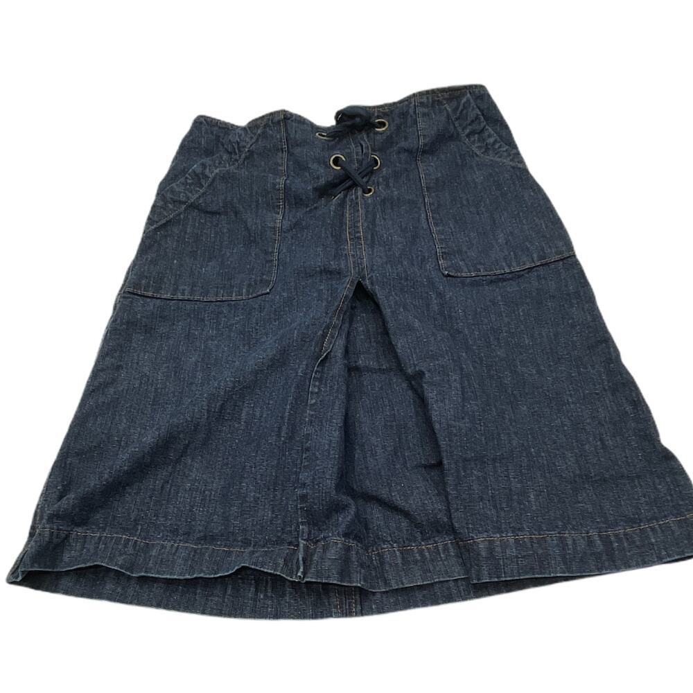 Vintage Y2K GAP Skirt Women Size 8 Blue Denim A-Line Lace Up 100% Cotton Preppy